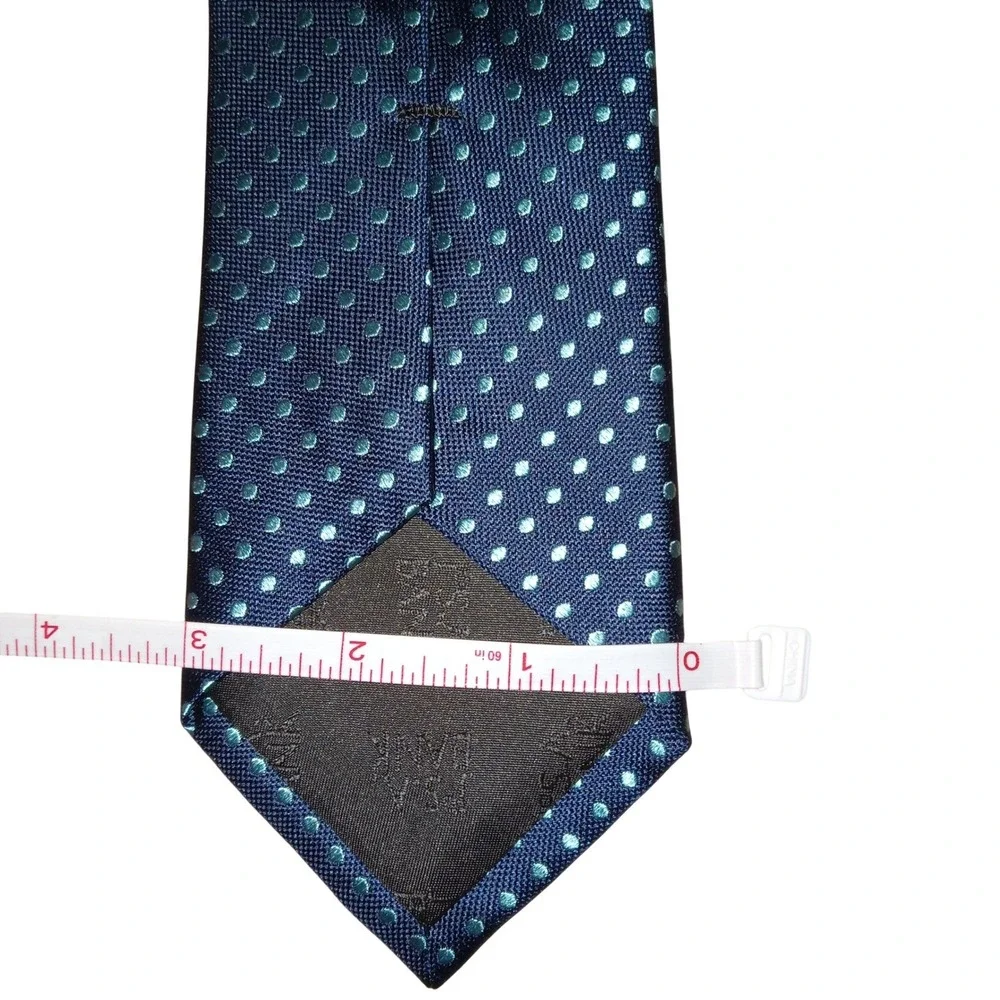 Jos A Bank Traveler Mens Silk Tie Navy Blue Teal Polka Dot StainResistant 3